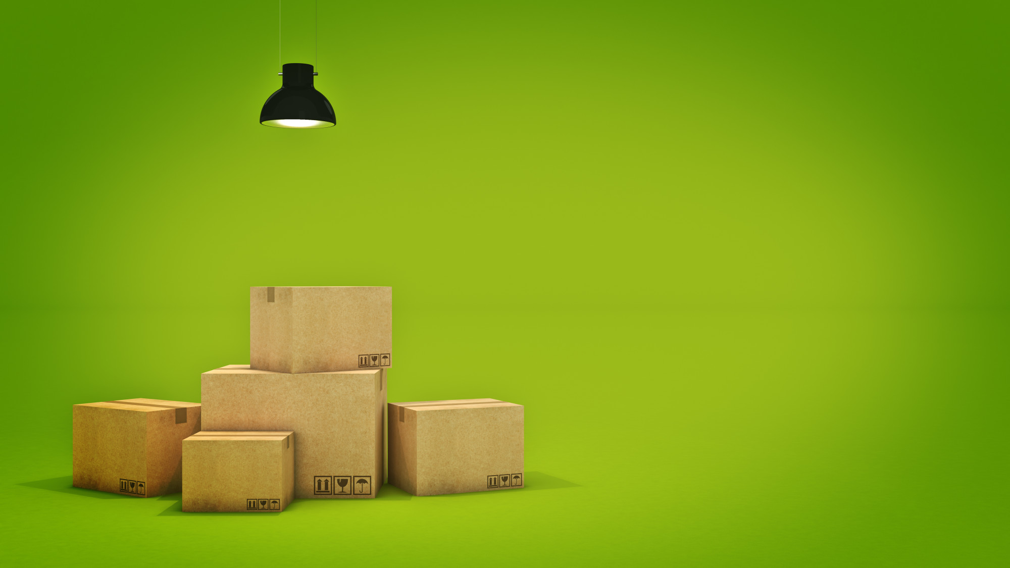 moving boxes on green background